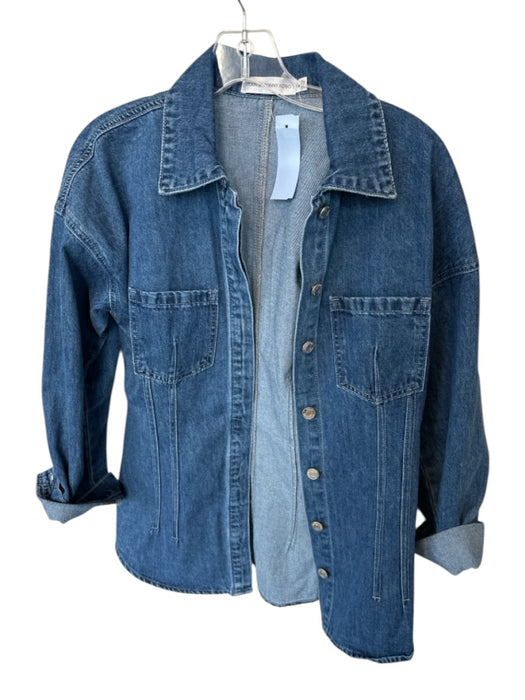 Torn By Ronny Kobo Size M Med Dark Wash Cotton Blend Front Button Collar Jacket Med Dark Wash / M