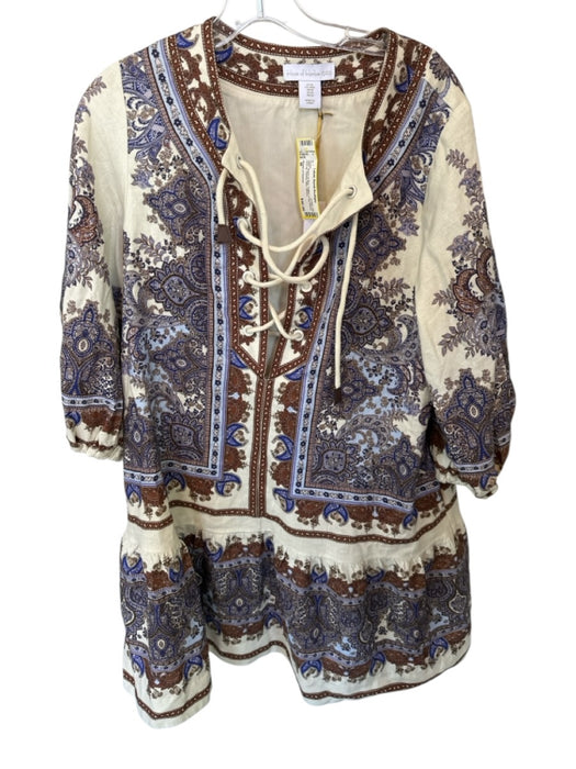 House of Harlow Size M Brown & Blue Cotton Long Sleeve lace up Paisley Dress Brown & Blue / M