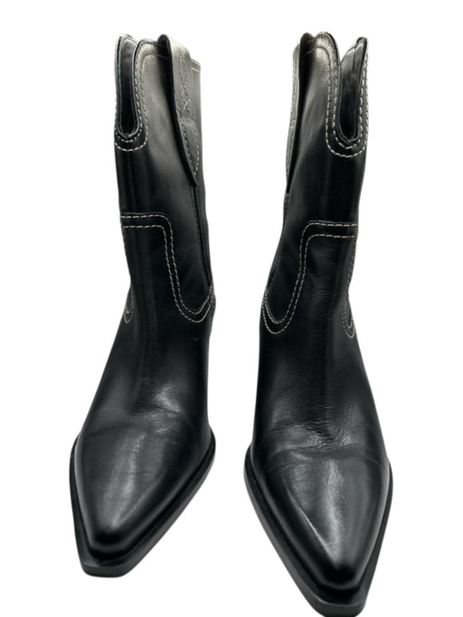 Free People Shoe Size 8 Black & White Leather Stitching Block Heel Cowboy Boots Black & White / 8