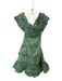Agua Bendita Size L Green & Cream Cotton Off Shoulder Flowers Back Zip Dress Green & Cream / L