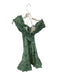 Agua Bendita Size L Green & Cream Cotton Off Shoulder Flowers Back Zip Dress Green & Cream / L