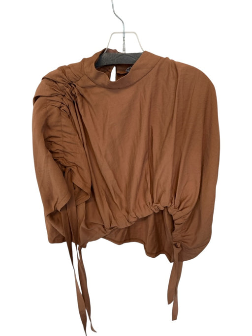 Arrange Size 6 Brown Viscose Blend Short Sleeve Drawstring Shoulders Top Brown / 6