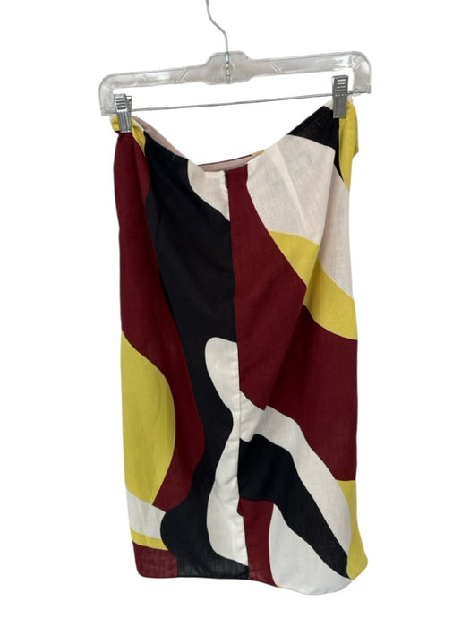 Zara Size L Maroon & Yellow Linen Blend Back Zip Color Block Maxi Skirt Maroon & Yellow / L