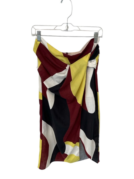 Zara Size L Maroon & Yellow Linen Blend Back Zip Color Block Maxi Skirt Maroon & Yellow / L