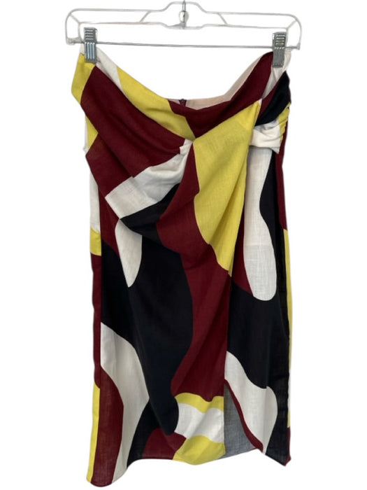 Zara Size L Maroon & Yellow Linen Blend Back Zip Color Block Maxi Skirt Maroon & Yellow / L