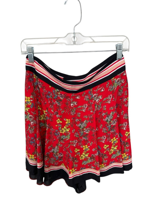 Alice & Olivia Size 8 Red & Multi Polyester High Waist Botanical Shorts Red & Multi / 8