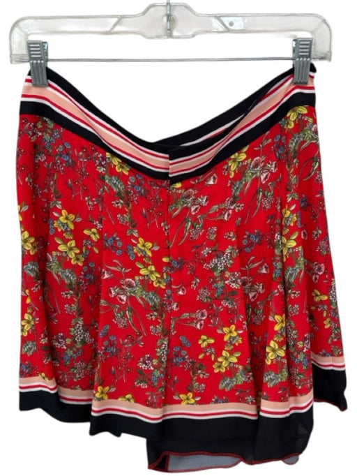 Alice & Olivia Size 8 Red & Multi Polyester High Waist Botanical Shorts Red & Multi / 8