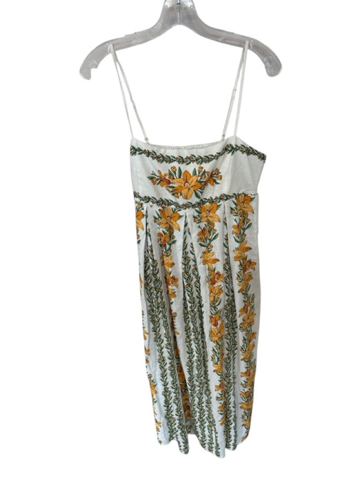 Rachel Zoe Size M Green & Yellow Linen Blend Spaghetti Strap Flowers Maxi Dress Green & Yellow / M