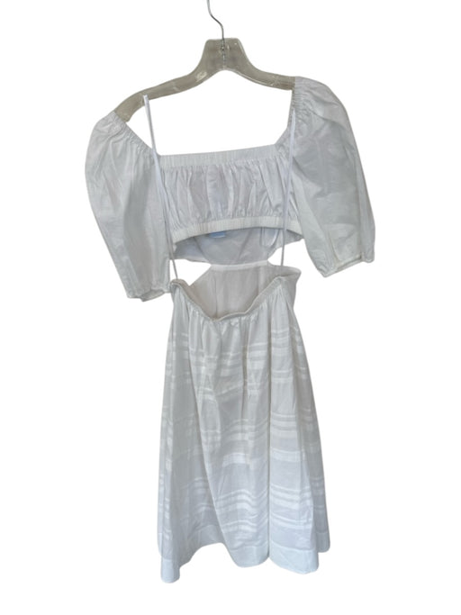 Staud Size M White Cotton Short Balloon Sleeve Cut Out Sides Maxi Dress White / M