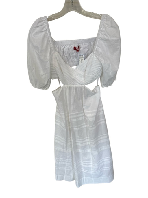 Staud Size M White Cotton Short Balloon Sleeve Cut Out Sides Maxi Dress White / M