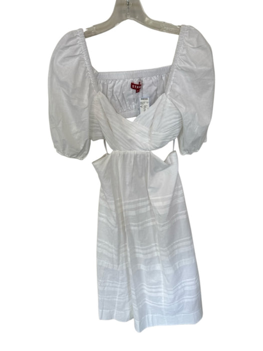 Staud Size M White Cotton Short Balloon Sleeve Cut Out Sides Maxi Dress White / M