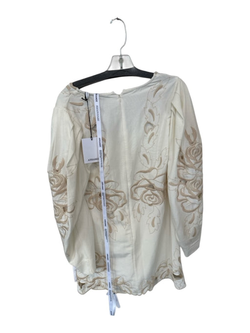 Arrange Size 8 Cream & Tan Cotton Long Balloon Sleeve Embroidered Cut Outs Dress Cream & Tan / 8