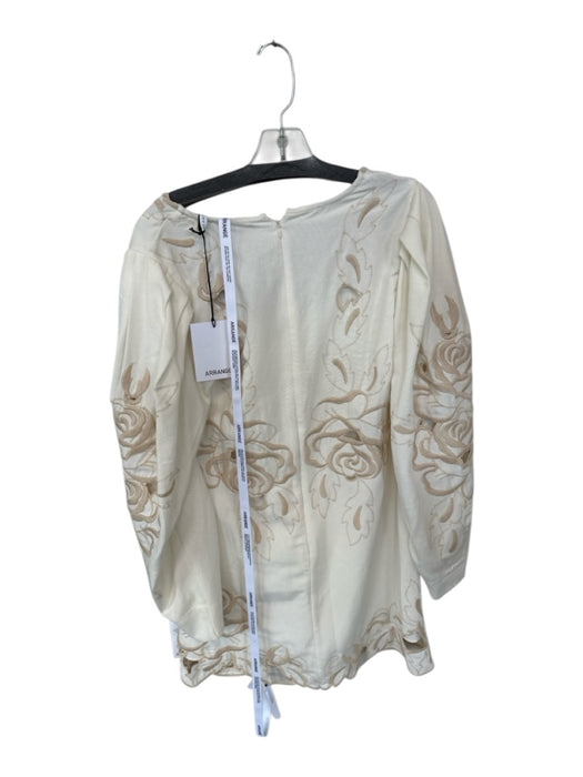 Arrange Size 8 Cream & Tan Cotton Long Balloon Sleeve Embroidered Cut Outs Dress Cream & Tan / 8