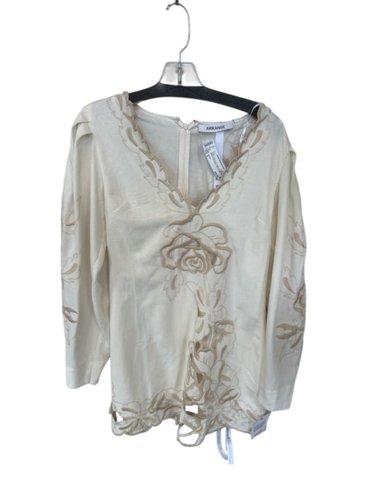 Arrange Size 8 Cream & Tan Cotton Long Balloon Sleeve Embroidered Cut Outs Dress Cream & Tan / 8