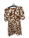 House of Harlow Size 8 Brown & Cream Cotton Short Balloon Sleeve Front Tie Dress Brown & Cream / 8