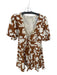 House of Harlow Size 8 Brown & Cream Cotton Short Balloon Sleeve Front Tie Dress Brown & Cream / 8