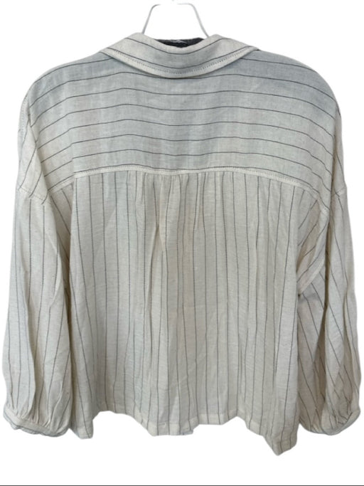Max Studio Size L Cream & Black Linen Long Sleeve Striped Button Down Top Cream & Black / L