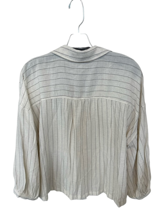 Max Studio Size L Cream & Black Linen Long Sleeve Striped Button Down Top Cream & Black / L