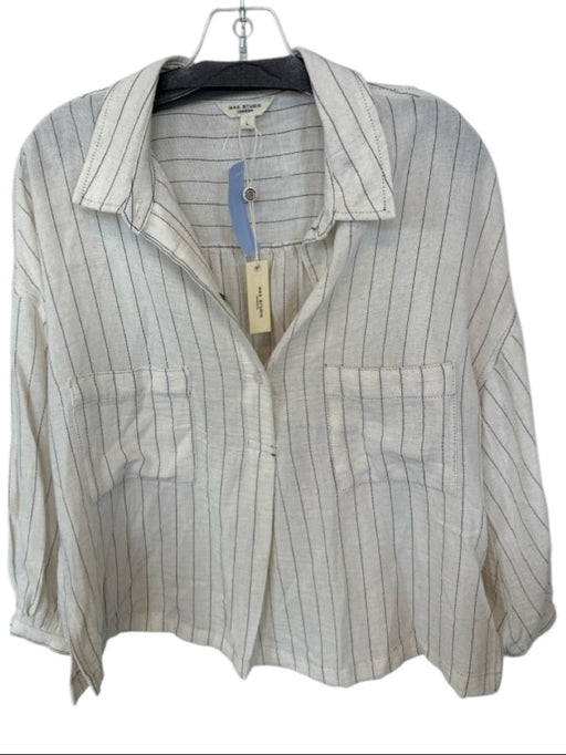 Max Studio Size L Cream & Black Linen Long Sleeve Striped Button Down Top Cream & Black / L