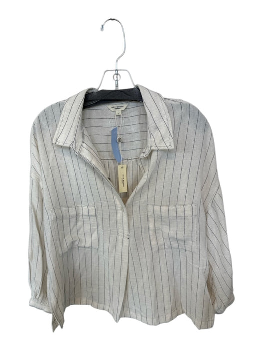 Max Studio Size L Cream & Black Linen Long Sleeve Striped Button Down Top Cream & Black / L