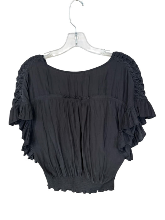 Ramy Brook Size M Charcoal Polyester Short Sleeve V Neck Elastic Waist Top Charcoal / M