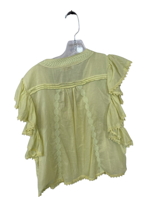 Ramy Brook Size S Chartreuse Cotton Flutter Sleeves Lace Trim V Neck Top Chartreuse / S