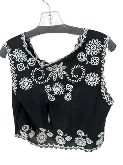 Elie Tahari Size L Black & White Linen Sleeveless embossed Scallop Detail Top Black & White / L