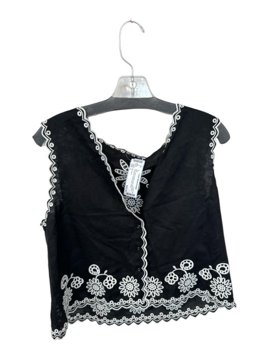 Elie Tahari Size L Black & White Linen Sleeveless embossed Scallop Detail Top Black & White / L
