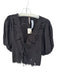 Free People Size M Black Cotton 3/4 Balloon Sleeve Embroidered Flowers Top Black / M