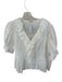 Ultra Pink Size L White Cotton Short Balloon Sleeve Eyelet Pleat Detail Top White / L