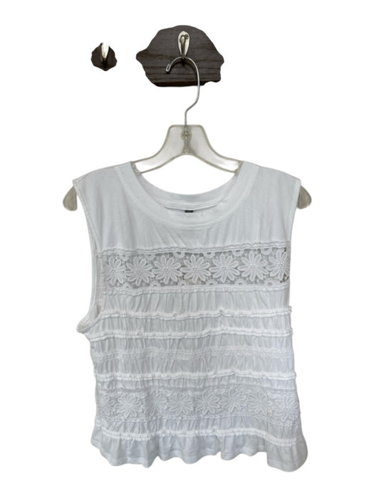 By Anthropologie Size L White Cotton Sleeveless Lace Detail Top White / L