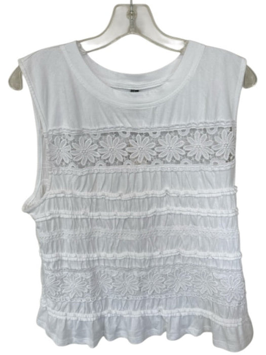 By Anthropologie Size L White Cotton Sleeveless Lace Detail Top White / L