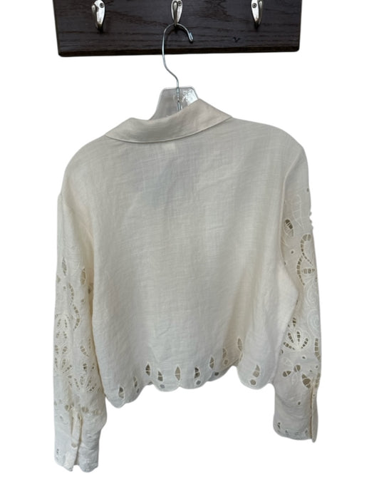 H&M Size M Cream Linen Long Sleeve Cut Outs Button Down Cropped Top Cream / M