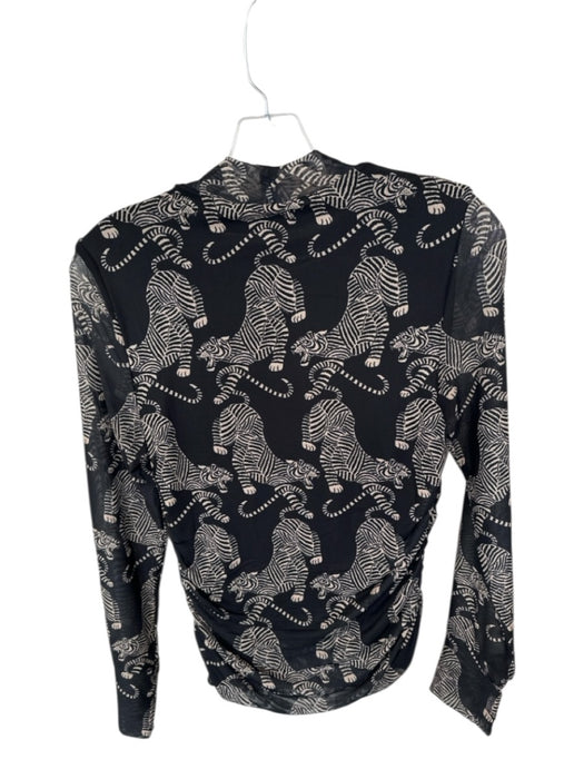 Farm Rio Size M Black & Tan Polyester Mock Neck Tigers Long Sleeve Top Black & Tan / M