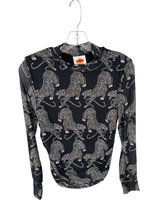 Farm Rio Size M Black & Tan Polyester Mock Neck Tigers Long Sleeve Top Black & Tan / M