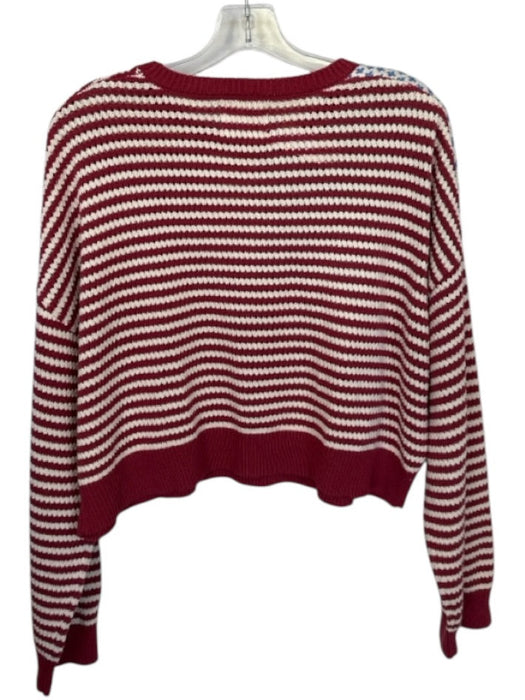 Soho & Stella Size L Red, White & Blue Cotton & Acrylic Crochet Cropped Sweater Red, White & Blue / L