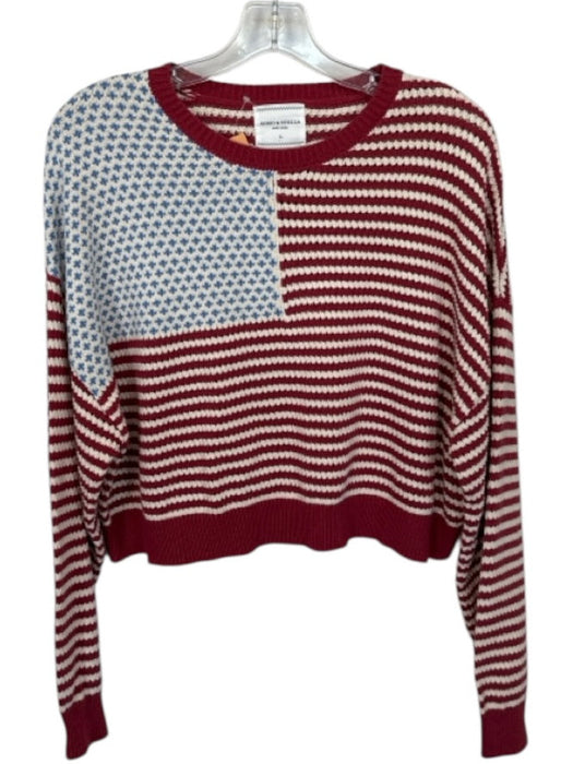 Soho & Stella Size L Red, White & Blue Cotton & Acrylic Crochet Cropped Sweater Red, White & Blue / L