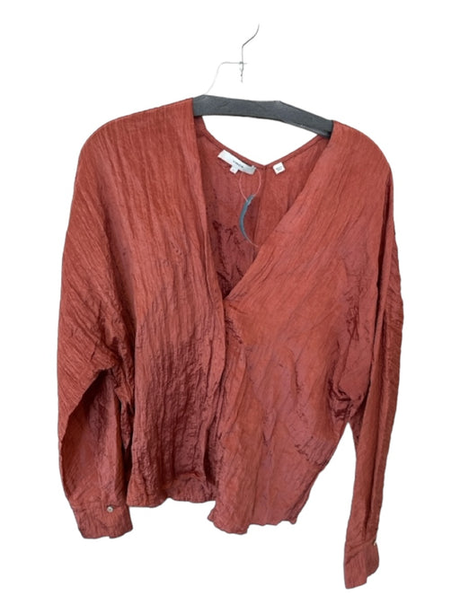 Vince Size L Rust Long Sleeve Crinkle Buttons Top Rust / L