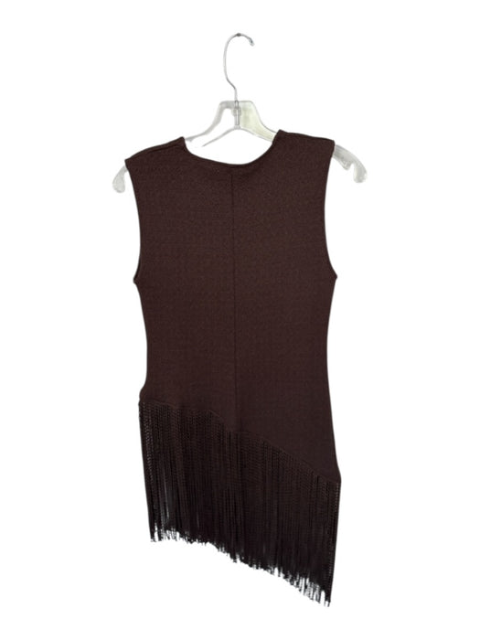 Zara Size M Brown Polyester Blend Knit Tassel Hem Asymetrical Sleeveless Top Brown / M