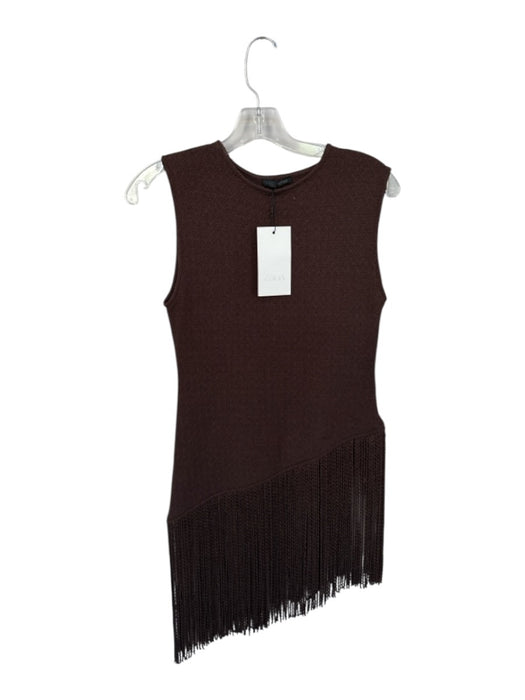 Zara Size M Brown Polyester Blend Knit Tassel Hem Asymetrical Sleeveless Top Brown / M