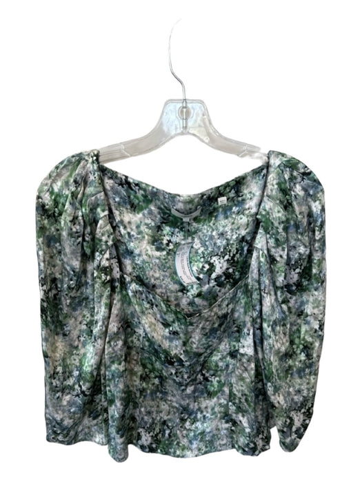 Vince Size 6 Green & Black Viscose Long Sleeve Flowers Square Neck Top Green & Black / 6