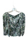 Vince Size 6 Green & Black Viscose Long Sleeve Flowers Square Neck Top Green & Black / 6