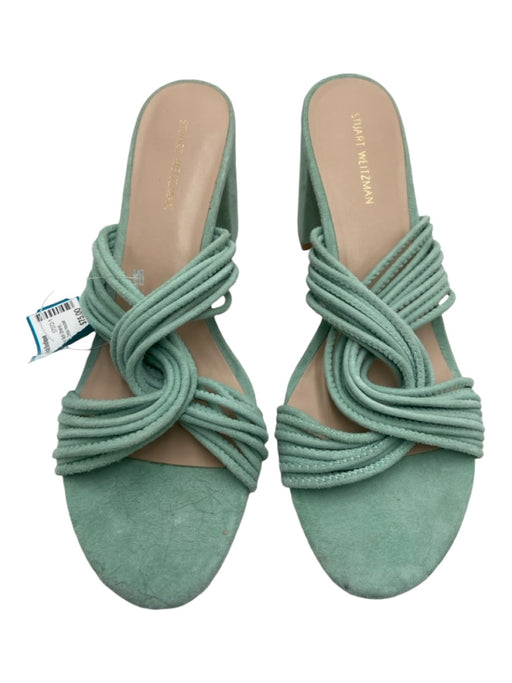 Stuart Weitzman Shoe Size 8 Mint Suede Block Heel Multi Strand Open Back Sandals Mint / 8