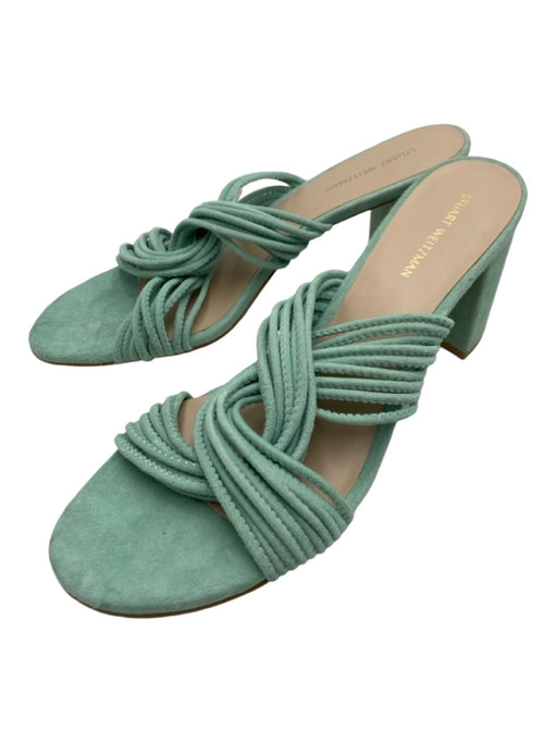 Stuart Weitzman Shoe Size 8 Mint Suede Block Heel Multi Strand Open Back Sandals Mint / 8