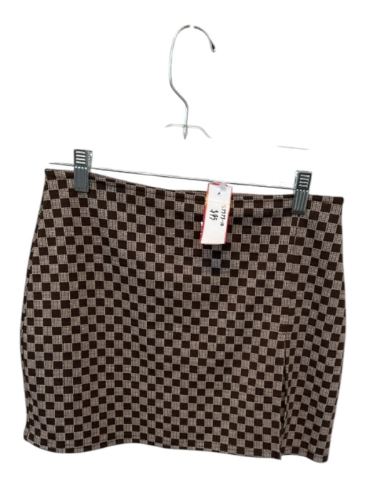 Le Lis Size M Brown & Tan Polyester Blend Checkered Side Zip Skirt Set Brown & Tan / M