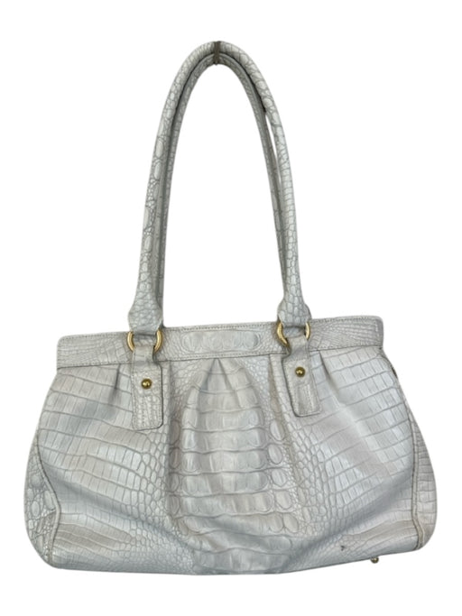 Brahmin White Leather Croc Embossed Top Handles Tassels Bag White / M