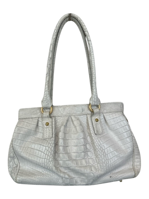 Brahmin White Leather Croc Embossed Top Handles Tassels Bag White / M