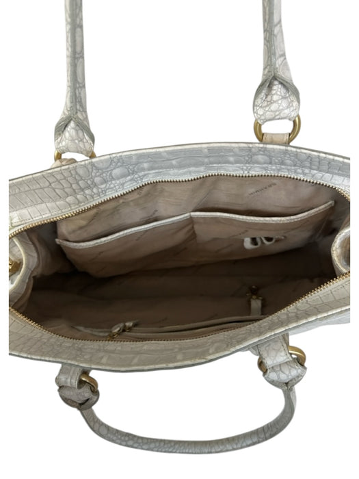 Brahmin White Leather Croc Embossed Top Handles Tassels Bag White / M