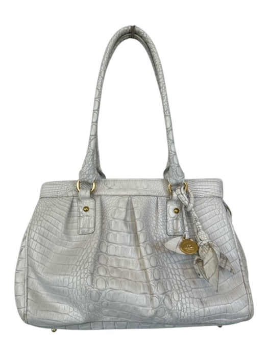 Brahmin White Leather Croc Embossed Top Handles Tassels Bag White / M