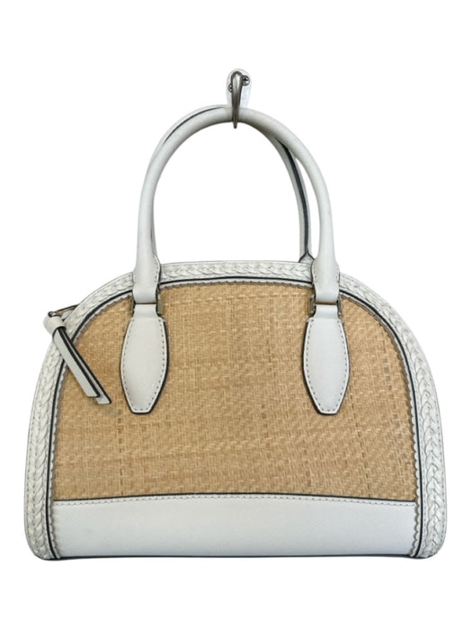 Kate Spade white & tan Leather & Wicker Top Handles Zip Close Bag white & tan / S
